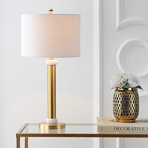 JONATHAN Y Gregory Table Lamp 27" Metal Marble Column Bedside, Brass Gold