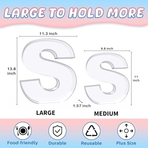 13.8" Extra Large Acrylic Letter Charcuterie Board Box, Reusable Fillable Letter Cake Candy Dish Display Serving Tray for Birthday Anniversary Party Decoration (S)
