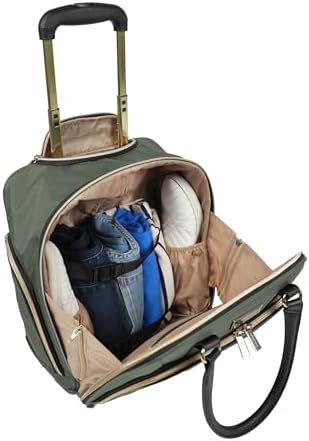 Kenneth Cole REACTION Chelsea 2-Piece Bundle - 17" 4-Wheel Spinner Underseat Carry-On Luggage & Matching 15" Laptop Backpack, Olive