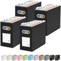 Oterri Portable Collapsible Cardboard File Box with Handle for Letter-Size | 4-Pack. Stainless Steel Handle. Label Stickers Included. Fits Letter Folders (Not Included). Home, Office, School, Dorm, Tax.