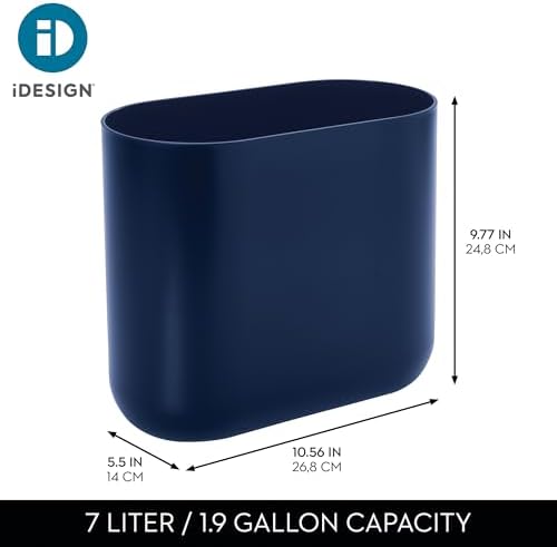 iDesign Small Slim Plastic Bathroom Trash Can, 2-Pack, Navy Blue