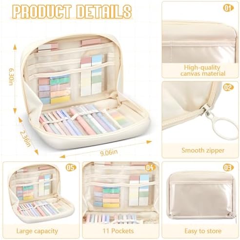 Jutom 41 Pcs Aesthetic Book Annotation Kit with Pencil Bag Bible Journaling Kit Notebook Sticky Note Tab Highlighter Black Ink Pen Page Marker School Office Supplies Bible Lover Gift(Beige)
