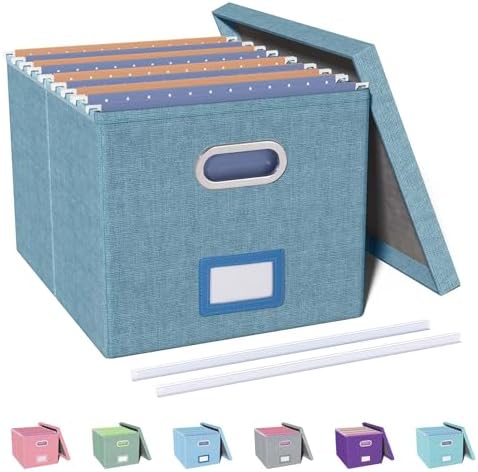 Oterri File Organizer with Lid, File Box, File Cabinet for Letter File Folder Storage, Hanging File Organizer for Office/Decor/Home,Document Organizer, 1 Pack,Dark-Blue-Box Only