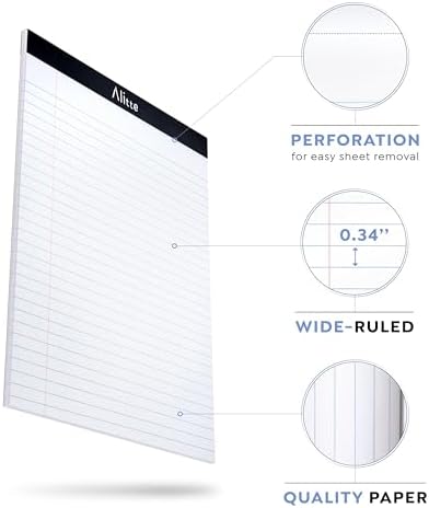 Alitte Legal Notepads 8.5 x 11, Pack of 12 - Perforated Wide Ruled Writing Pad - Premium Thick Paper, No Ink Bleeding - Blank Legal Pads For Home, Office, School, Business - 50 Sheets Per Notebook