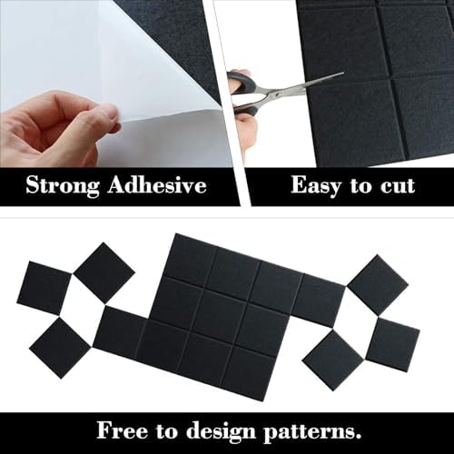 6 Packs Black Cork Board Felt Board Tiles, Bulletin Board 12"X12" with 30 Push Pins, Felt Board for Home Kitchen Office Decor, Self-Adhesive Corkboard Tiles for Walls School Message Display Board