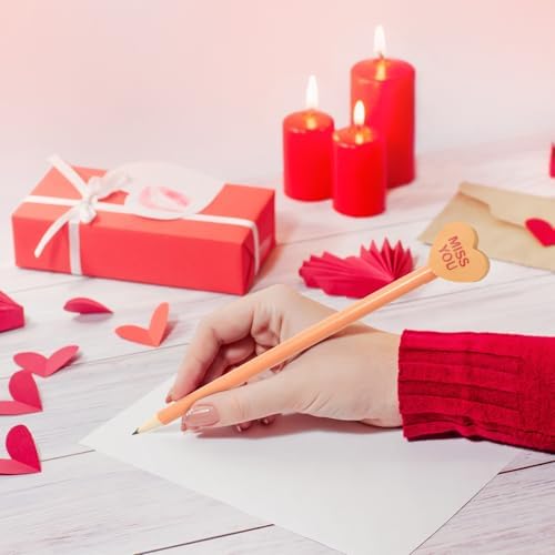 Whaline 120Pcs Valentine's Day Pencils with Eraser 60Pcs Conversation Heart Pencils with 60Pcs Heart Erasers Pastel Wooden Hearts Pencil for School Classroom Rewards Supplies