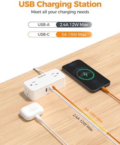 TESSAN Extension Cord 5 FT, Power Strip with 900J Surge Protection, White