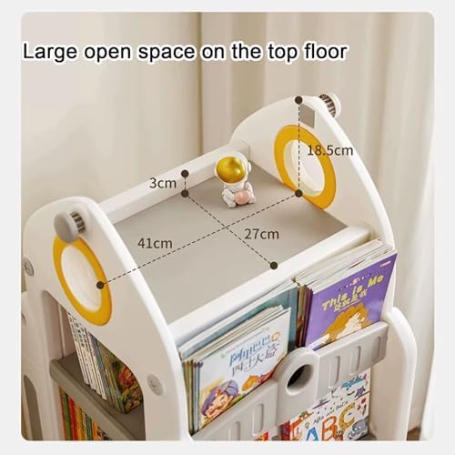 GAMAK Small Bookshelf for Small Spaces Kids Stand on Wheels Rotating Bookshelf 360 Display 4 Tier Bookcase Children's Picture Book Floor Storage (Color : Gray)