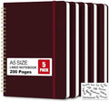 5 Pack Hardcover Spiral Notebooks, 8.3" x 6.3" Lined Journal Set, 100 GSM Bleed-Resistant Paper, 200 Pages Twin-Wire Bound Notebook with Elastic Band & Category Stickers for Office, School
