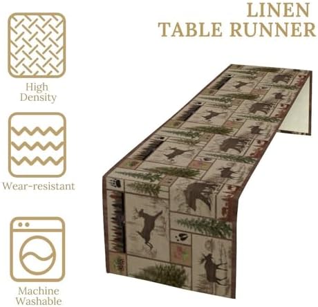Rustic Bear Table Runner, Retro Vintage Bear Country Style Cabin Cottage Pine Tree Dinner Table Decoration for Home Kitchen Dining 13"x120"