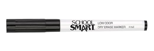 School Smart Dry Erase Pen Style Marker, Fine Tip, Black, Pack of 12 - BY1076-12BLACK