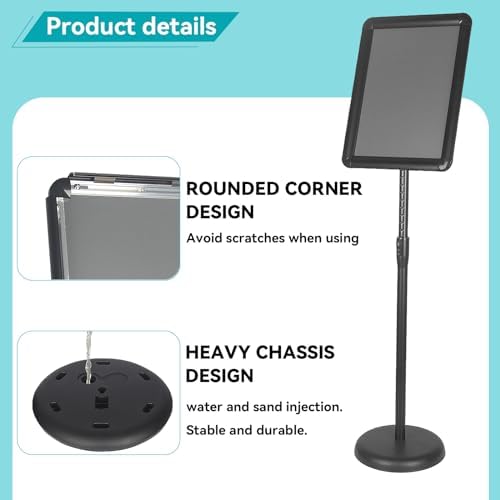 HUAZI Sign Stand Holder Adjustable Sign Holder Standing Floor Poster Stand for 8.5x11 inches,Both Vertical & Horizontal View Displayed,Snap-Open Frame with Round Safety Corner for School Church Business Show,Black