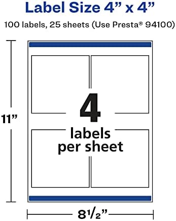 Avery Glossy White Square Labels, Sure Feed Technology, 4" x 4", 100 Glossy White Labels, Permanent Adhesive, Laser/Inkjet Printable