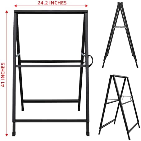 Heavy Duty Slide-in Folding Sandwich Board A-Frame Sidewalk Sign 24x36 Inch Black Coated Steel Metal Double-Sided Pavement Sign (Frame only)