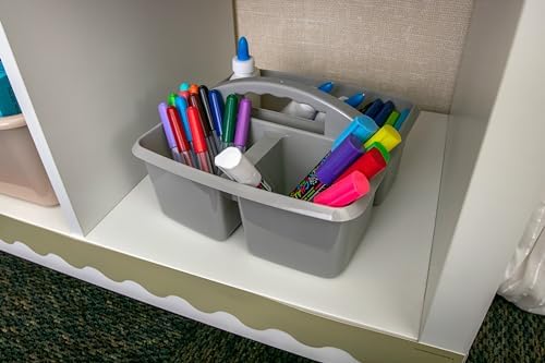 Teacher Created Resources Gray Portable Plastic Storage Caddy 6-Pack for Classrooms, Kids Room, and Office Organization, 3 Compartments