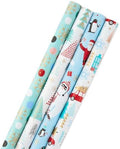 Hallmark Holiday Wrapping Paper Bundle with Cut Lines on Reverse, Quirky Christmas (Pack of 4, 120 sq. ft. ttl) Yeti, Santa, Penguin, Snowflakes, Blue, Gold