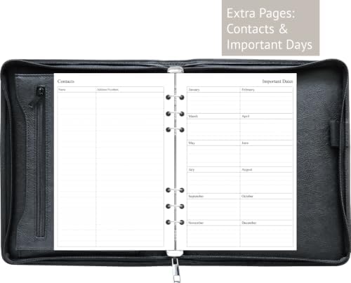 Fan&Ran 2027 Zippered Planner, 6-Ring Portfolio Binder with 2027 Weekly Inserts, A5 Size, Black