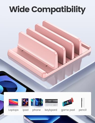 Vaydeer 3-Slot Vertical Laptop Stand Made of Premium ABS Plastics 5 in 1 Design Space-Saving Adjustable Desk Organizer for All MacBook/Chromebook/Surface (Pink)