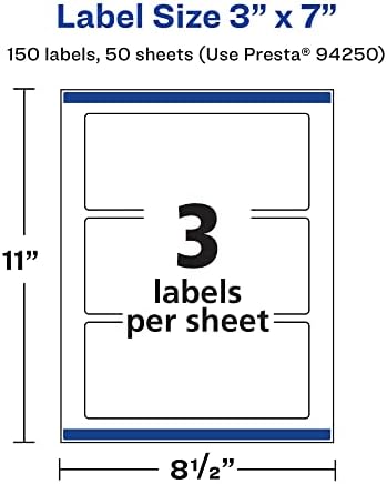 Avery Printable Durable White Rectangle Labels, Sure Feed Technology, 3" x 7", Print-to-the-Edge, Waterproof Labels, Laser & Pigment-Based Inkjet Compatible, 150 Total