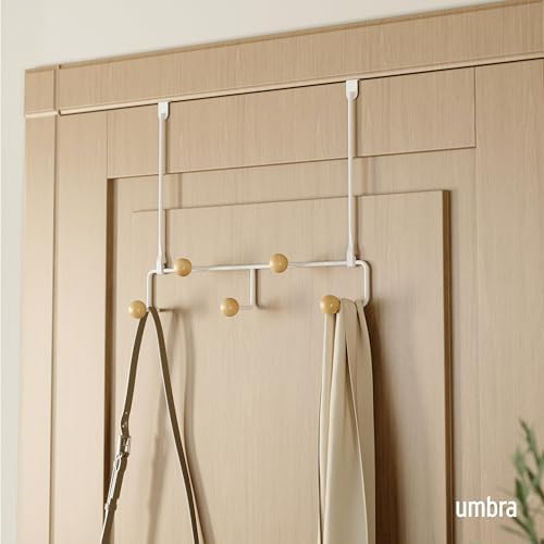 Umbra Estique Over the Door Organizer, 5-Hook Steel, Small, White/Natural