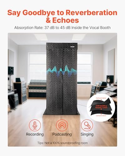VEVOR Portable Vocal Booth 6.56 ft Height Echo-Free Recording Studio Booth