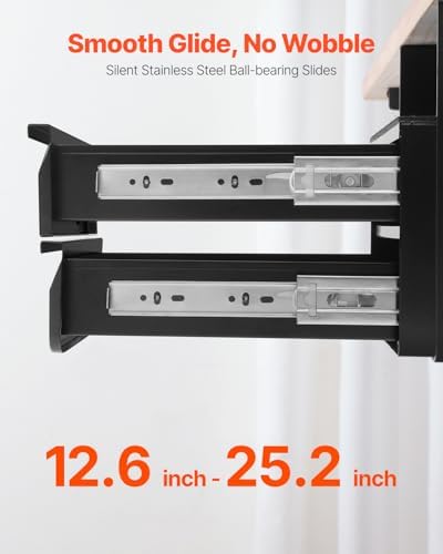 VEVOR Under Desk Double Stacked Lockable Slide Out Drawer, 13 inch Lockable Under Table Pull-out Drawer Attachment for Sit Stand Workstation, Secure Under Desk Storage Organizer, Black