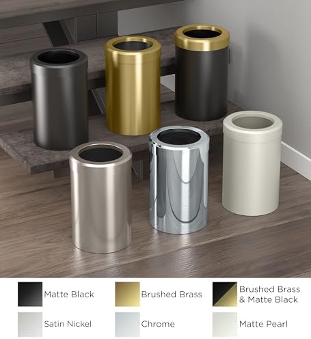 Gatco Small Bathroom Trash Can with Lid, Round 3 Gallon Stainless Steel Wastebasket, Under Sink, Matte Black and Brushed Brass, for Bathroom, Bedroom, Office (1930)