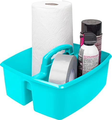 Storex 2-Compartment Large Craft Caddy – Multipurpose Classroom Organizer with Handle, Teal, 1-Pack (00959C06C)