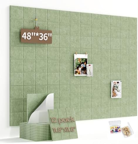 Large Felt Bulletin Board for Walls: 12-Pack Black Cork Board Alternative 11.8x11.8 Inch Peel and Stick Pin Board Wall Decor for Home Organization, Office Memo Board, Self-Adhesive Wall Tiles