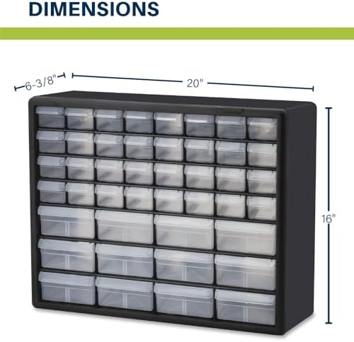 Akro-Mils 44-Drawer Plastic Drawer Storage Cabinet for Garage Organization, Bead Organizer, Building Bricks Storage, Teacher Toolbox, Makeup Organizer, 20-Inch W x 6-Inch D x 16-Inch H, 10144 White