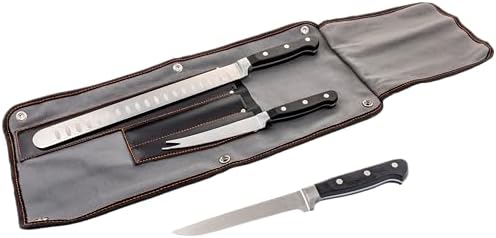 Oklahoma Joe’s Blacksmith 3‑Piece BBQ Knife Set – Full‑Tang Meat Knives with Riveted Handles & Storage Roll