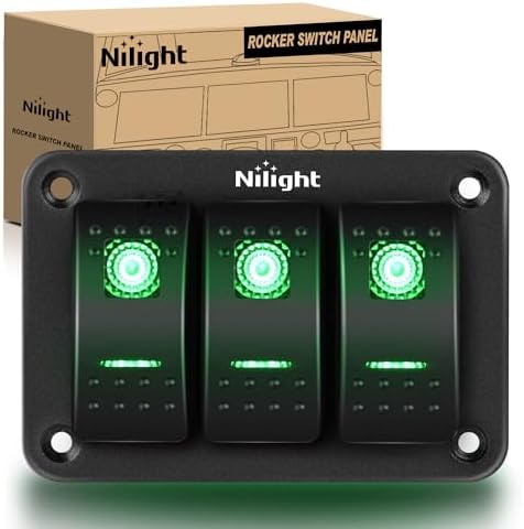 Nilight 3 Gang Rocker Switch Panel SPST On Off 5PIN Electrical Toggle Green