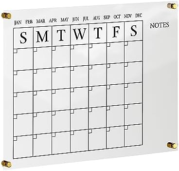 Martha Stewart Grayson Acrylic Wall Calendar with Notes, Clear/Black