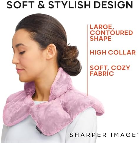 Sharper Image Heated Neck & Shoulder Wrap - Microwavable Warm & Cooling Plush Pad, Scented Aromatherapy (100% Natural Lavender & Herb Spa Blend), Pain Tension Headache Relief Therapy, Gift for Women