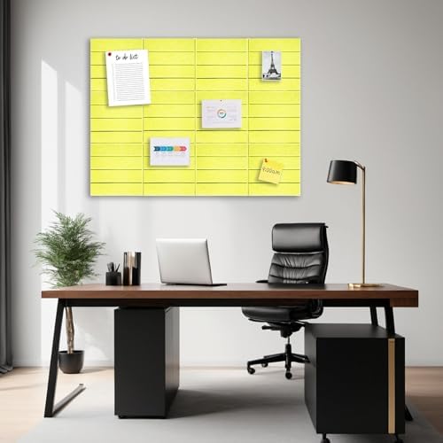 12 Packs Yellow Felt Pin Board, Large 12" Bulletin Board with 30 Push Pins, Felt Board Slat Wall Paneling for Office Home Kitchen, Self-Adhesive Corkboard Tiles for Classroom Message Photos Memos