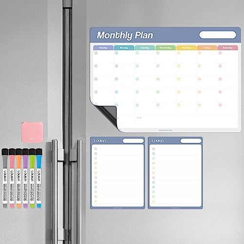 loukin Static Cling Dry Erase Calendar 3 Pack, Monthly Planner & Checklist