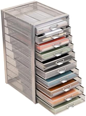 Mind Reader 10-Drawer Desk Organizer for Office Supplies, Crafts, Mail Sorting & More, Metal Mesh, Silver