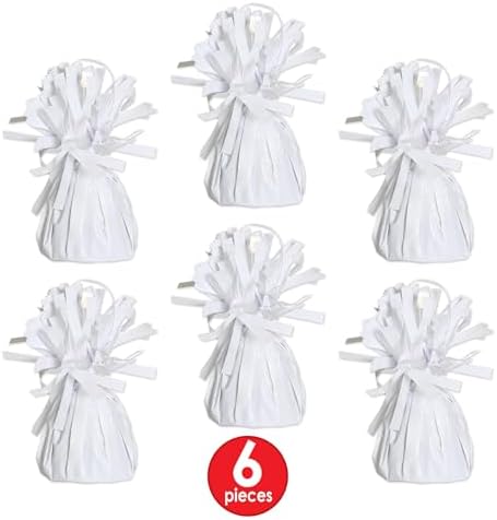 Beistle White Metallic Plastic Wrapped Balloon Weights For Birthday Parties, Weddings, Anniversaries, Table Decor, Celebrating With You Since 1900, 5.5" x 2.5", (Pack of 72)
