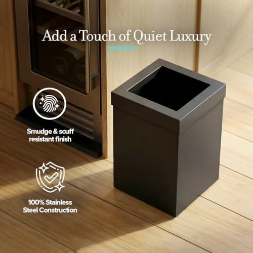 Gatco Small Bathroom Trash Can With Lid, Square 3 Gallon Stainless Steel Wastebasket, Under Sink, Matte Black, For Bathroom, Bedroom, Office (1915)