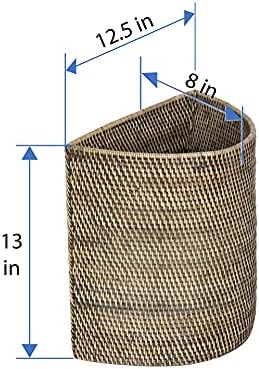 KOUBOO Handwoven Half-Moon Rattan Waste Basket Wicker Trash Can, Black Wash