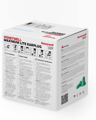 Howard Leight by Honeywell Max Lite Low Pressure Corded Disposable Foam Earplugs, 100 Pairs (LPF-30), Green