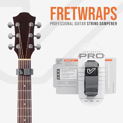 Gruv Gear Fret Wrap & Guitar Mute Pro, Fretwrap for Acoustic, Electric & Bass | String Dampener Recording, Tapping & Practice Accessory (1 Pack, Large Grey, Fits 6 String Bass, 8 String Guitar)