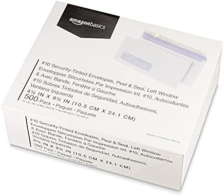 Amazon Basics #10 Security-Tinted Self-Seal Business Envelopes with Left Window for Invoices and Documents, White, 500-Pack