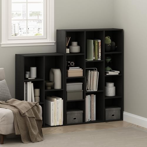 Furinno LUDER Book Shelf, 11-Cube Bookshelf, Reversible Bookcase with Open Shelves, 9.4 x 29.1 x 41.7, Easy Assembly, for Living Room, Bedroom, Home Office, Darkwood
