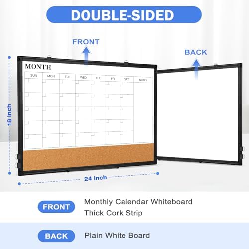 Calendar Whiteboard Dry Erase for Wall, 24" x 18" Month White Board Black