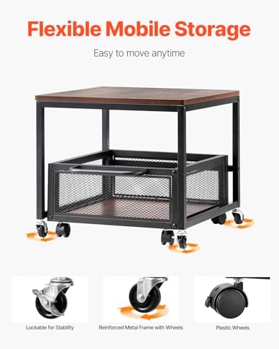 VEVOR Mini Fridge Stand with Storage, 198 lbs Mini Fridge Table with Movable Storage Cart & Swivel Wheels, Beverage Refrigerator Stand for Coffee Bar, Mini Fridge Organizer for Home Dorm, Dark Brown