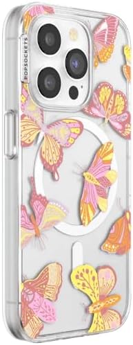 PopSockets iPhone 15 Pro Phone Case with MagSafe- Sunset Mariposa | Magnetic, Wireless Charging, Camera & Drop Protection, Butterfly, Moth, Luna, Western, Boho, Aesthetic