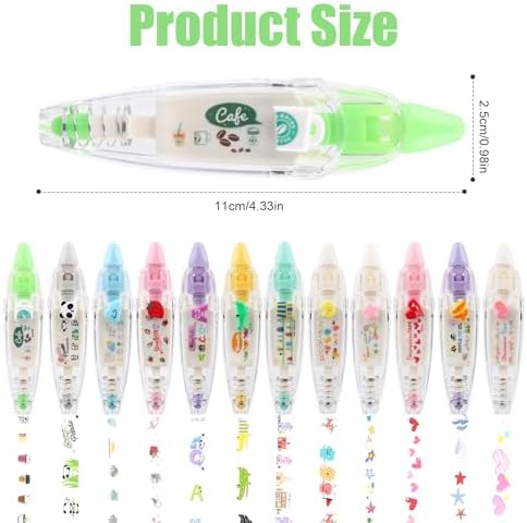 NQEUEPN 12pcs Decorative Tape Pen, Cute Animals Press Type Decorative Pen Tape Roller Pen DIY Creative Cartoon Correction Tape for Boy Girls Gift Teacher Class Rewards (12 Themes)