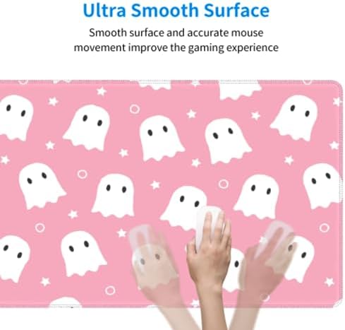 Pink Cute Ghost Mouse Pad XL 31.5 X 11.8 Inch Halloween Kawaii Spooky Funny Design Gaming Mousepad Extended Large Laptop Keyboard Desk Mat Non-Slip Rubber Base Stitched Edges for Home Office