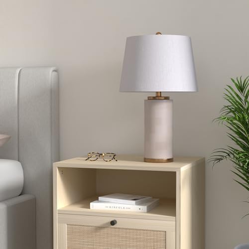 JONATHAN Y Eliza 25.5" Alabaster 2-Light Table Lamp, White/Gold Leaf
